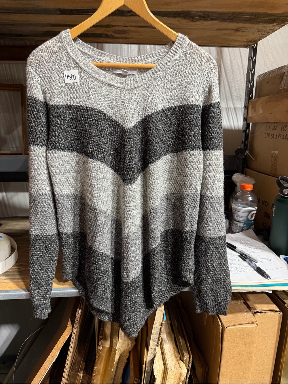 #4500-new directions Gray Ombre Chevron Sweater